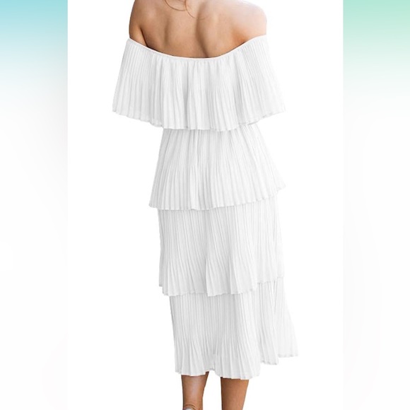 Off The Shoulder Ruffled Tiered Dress in White - Picture 3 of 5